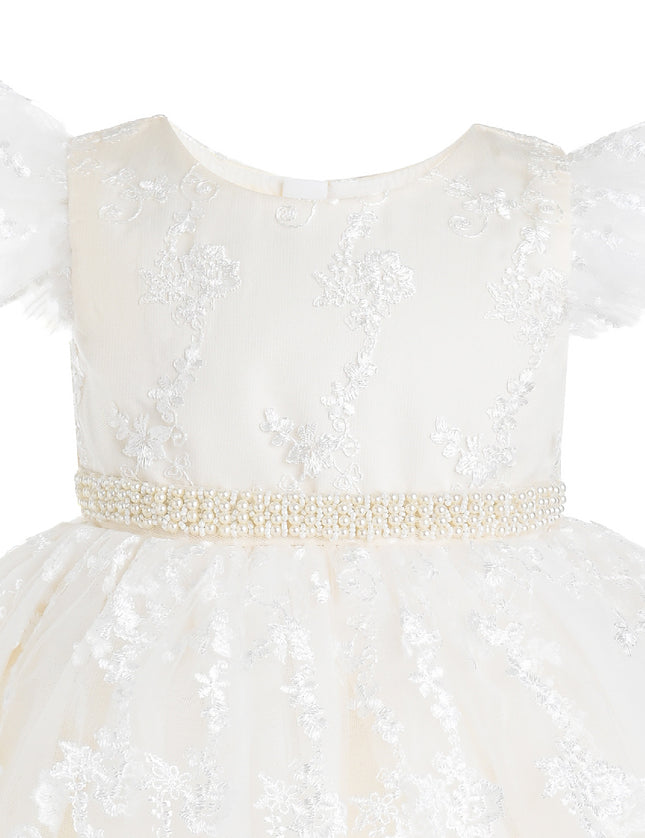kids atelier tulleen Ivory Anavelle Lace Pearl Dress