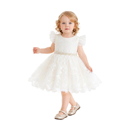 kids atelier tulleen Ivory Anavelle Lace Pearl Dress
