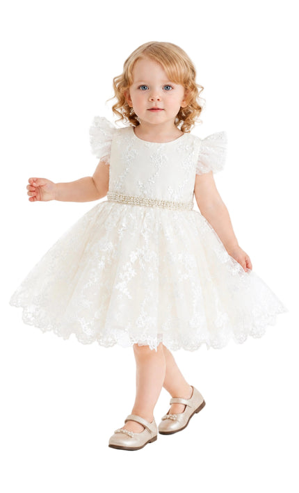 kids atelier tulleen Ivory Anavelle Lace Pearl Dress
