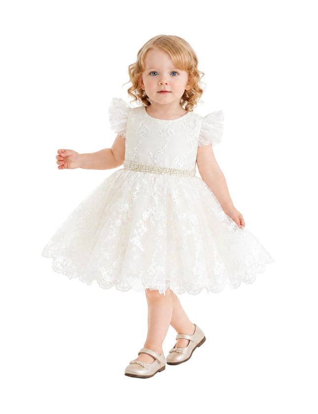kids atelier tulleen Ivory Anavelle Lace Pearl Dress