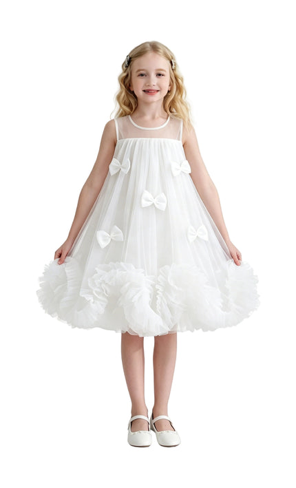 kids atelier tulleen White Mirielle Ribbon Bow Dress