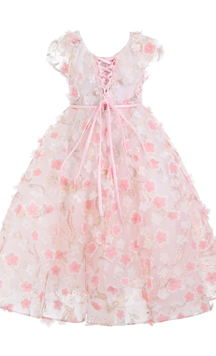 kids atelier tulleen Pink Louisa Embroidered Floral Dress
