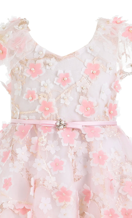 kids atelier tulleen Pink Louisa Embroidered Floral Dress