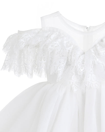 kids atelier tulleen White Estelle Off‑Shoulder Lace Dress
