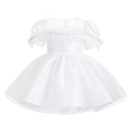 kids atelier tulleen White Valencia Pearl Trim Dress