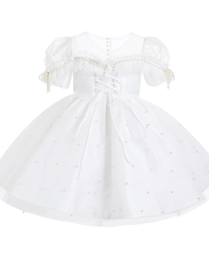 kids atelier tulleen White Valencia Pearl Trim Dress