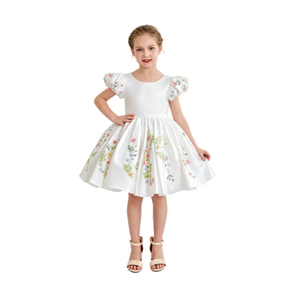 kids atelier tulleen White Kiara Floral Embroidered Dress