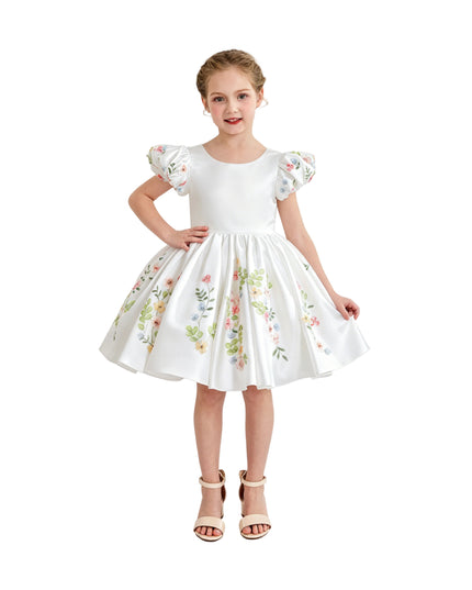 kids atelier tulleen White Kiara Floral Embroidered Dress