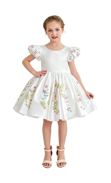 kids atelier tulleen White Kiara Floral Embroidered Dress
