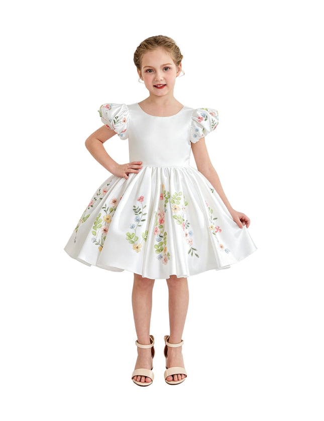 kids atelier tulleen White Kiara Floral Embroidered Dress