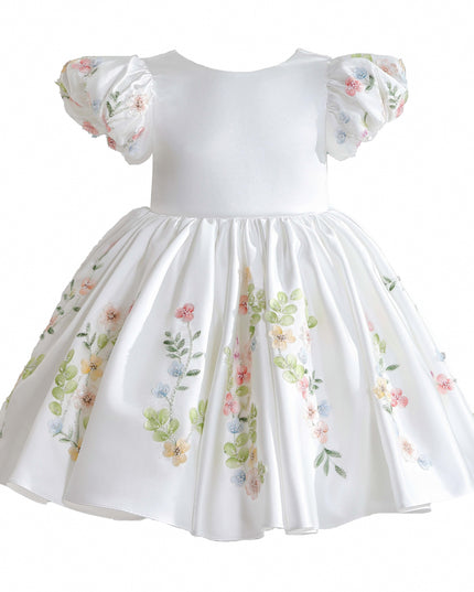 kids atelier tulleen White Kiara Floral Embroidered Dress