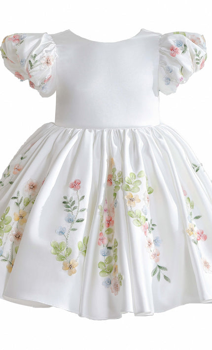 kids atelier tulleen White Kiara Floral Embroidered Dress