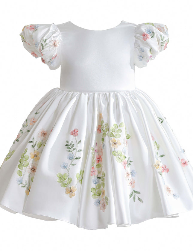 kids atelier tulleen White Kiara Floral Embroidered Dress