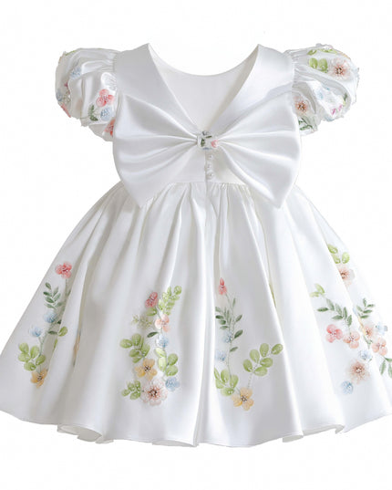 kids atelier tulleen White Kiara Floral Embroidered Dress