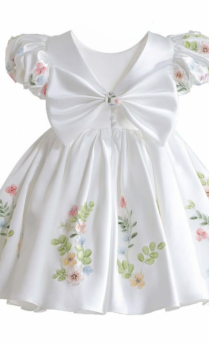 kids atelier tulleen White Kiara Floral Embroidered Dress