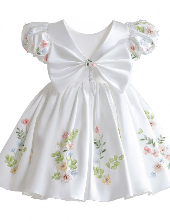 kids atelier tulleen White Kiara Floral Embroidered Dress