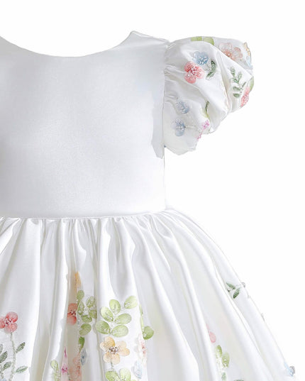 kids atelier tulleen White Kiara Floral Embroidered Dress