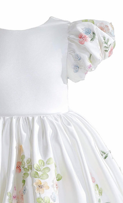 kids atelier tulleen White Kiara Floral Embroidered Dress