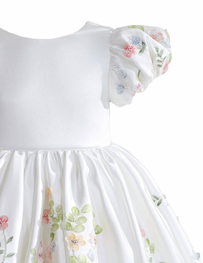 kids atelier tulleen White Kiara Floral Embroidered Dress