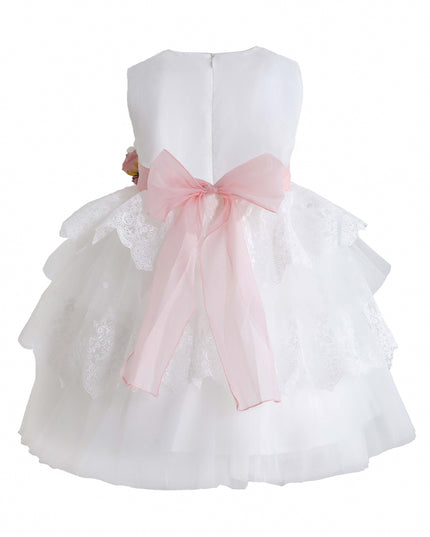 kids atelier tulleen White Divinia Lace & Pink Sash Dress