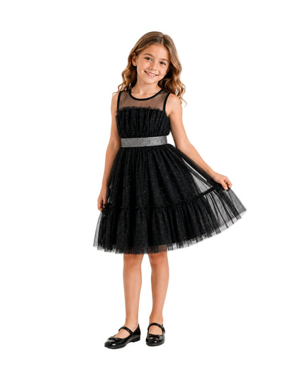 kids atelier tulleen Black Isolara Tulle Glitter Bow Dress