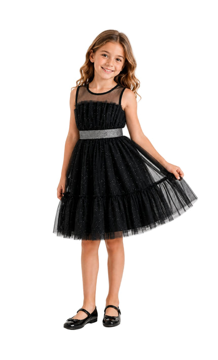 kids atelier tulleen Black Isolara Tulle Glitter Bow Dress