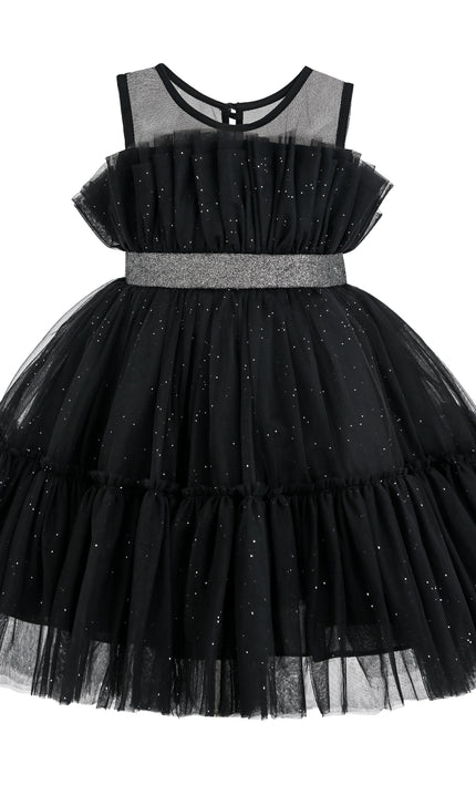 kids atelier tulleen Black Isolara Tulle Glitter Bow Dress