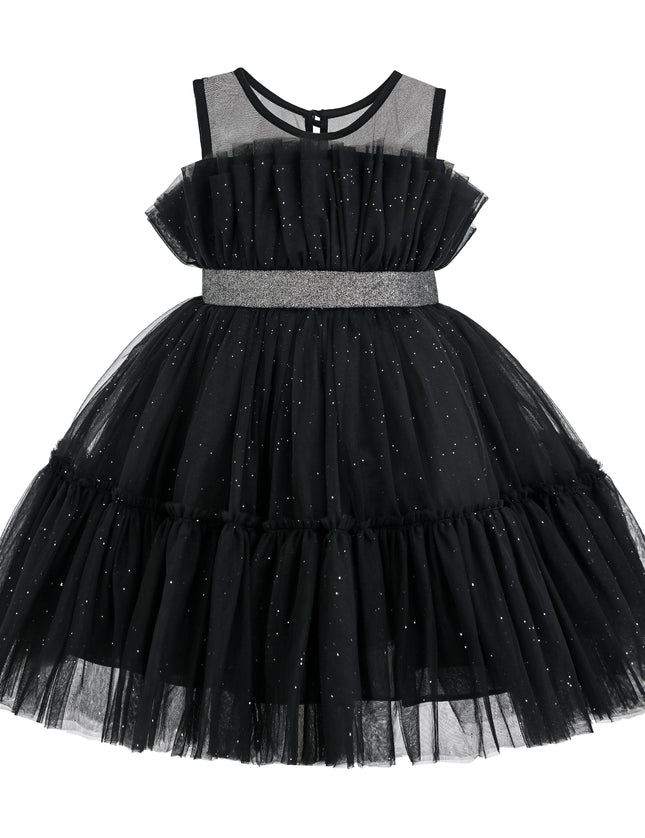 kids atelier tulleen Black Isolara Tulle Glitter Bow Dress