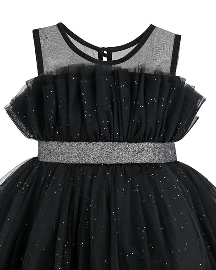 kids atelier tulleen Black Isolara Tulle Glitter Bow Dress