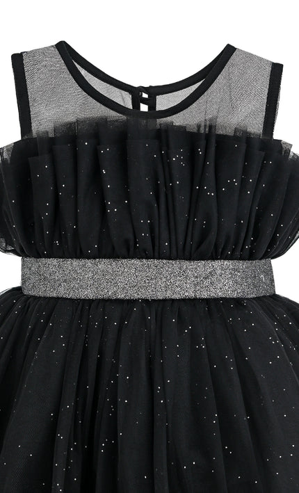 kids atelier tulleen Black Isolara Tulle Glitter Bow Dress