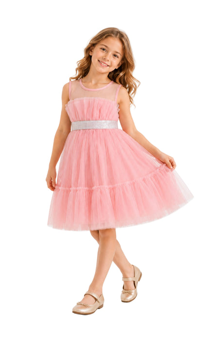 kids atelier tulleen Pink Isolara Tulle Glitter Bow Dress