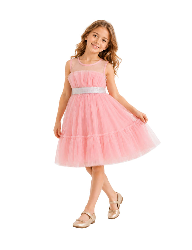 kids atelier tulleen Pink Isolara Tulle Glitter Bow Dress