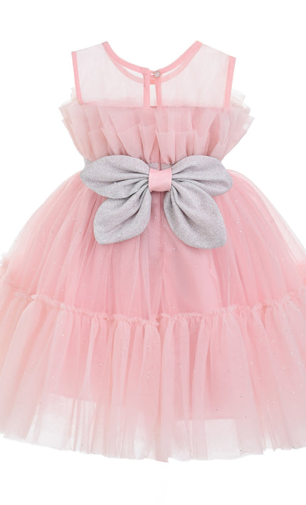 kids atelier tulleen Pink Isolara Tulle Glitter Bow Dress