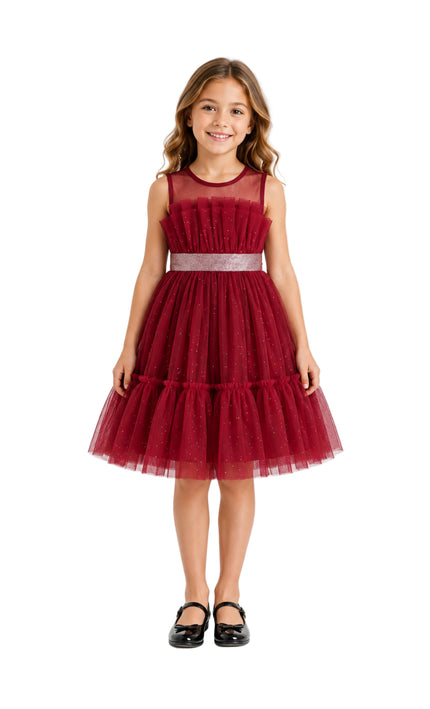 kids atelier tulleen Red Isolara Tulle Glitter Bow Dress