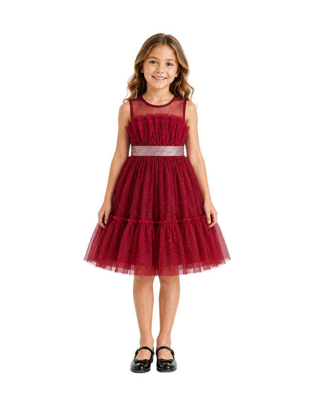 kids atelier tulleen Red Isolara Tulle Glitter Bow Dress