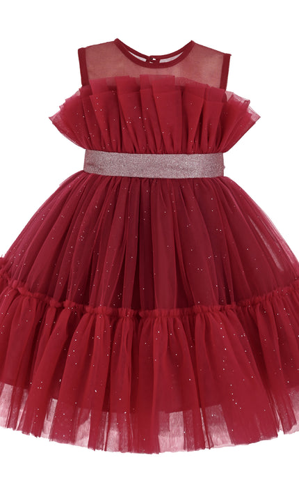 kids atelier tulleen Red Isolara Tulle Glitter Bow Dress