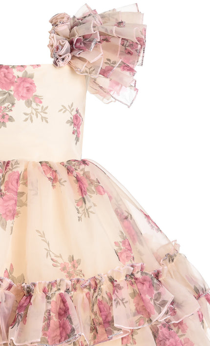 kids atelier tulleen Cream Rosavine Floral Tulle Dress