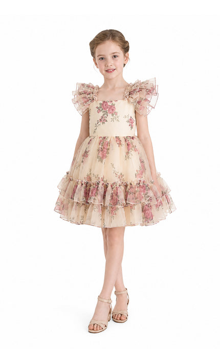 kids atelier tulleen Cream Rosavine Floral Tulle Dress