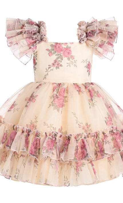kids atelier tulleen Cream Rosavine Floral Tulle Dress