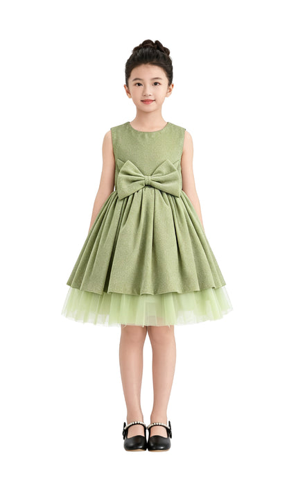 kids atelier tulleen Green Isalyn Glitter Bow Dress