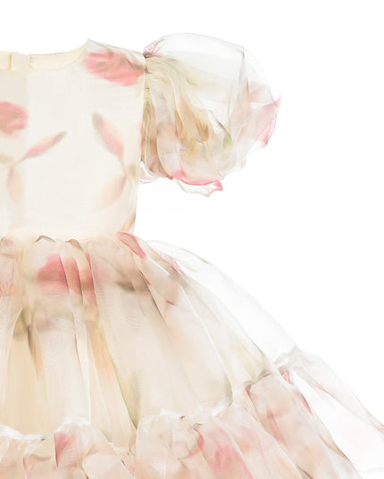 kids atelier tulleen Cream Elanora Floral Organza Dress