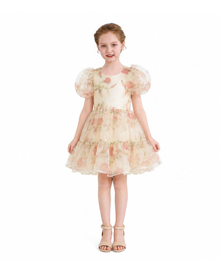 kids atelier tulleen Cream Elanora Floral Organza Dress
