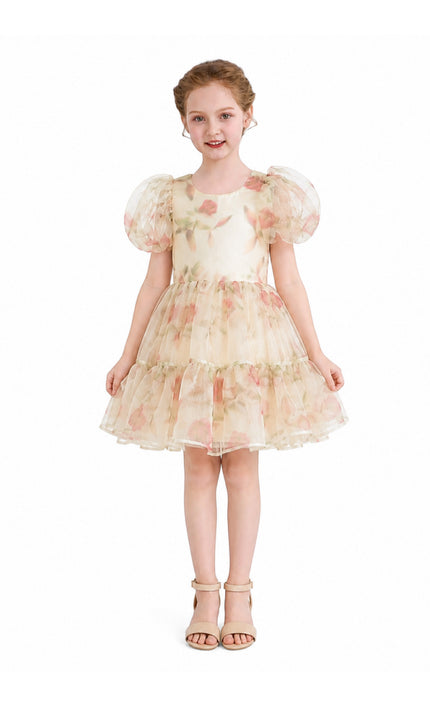 kids atelier tulleen Cream Elanora Floral Organza Dress
