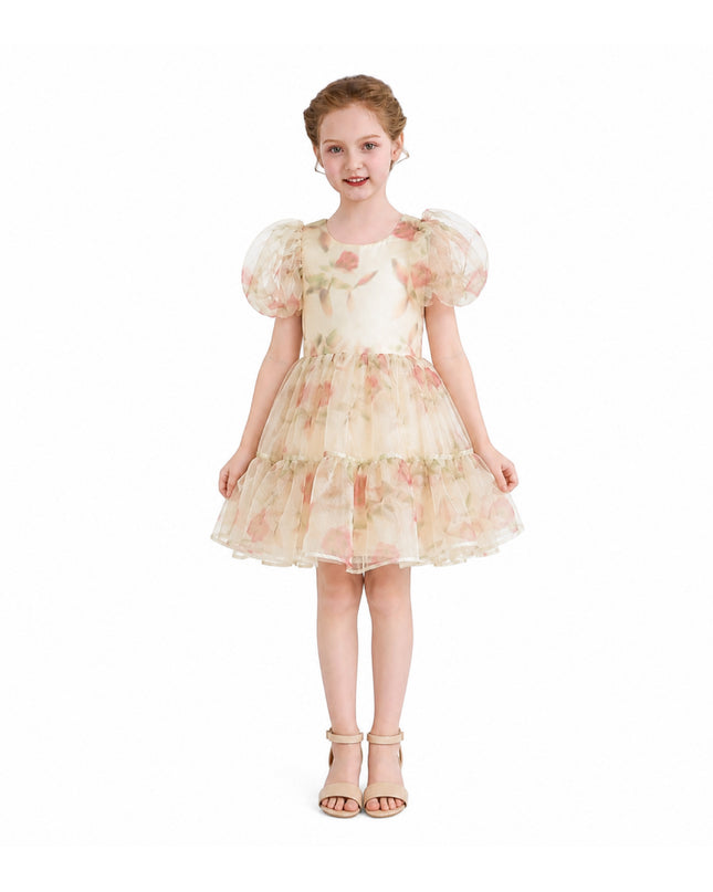kids atelier tulleen Cream Elanora Floral Organza Dress