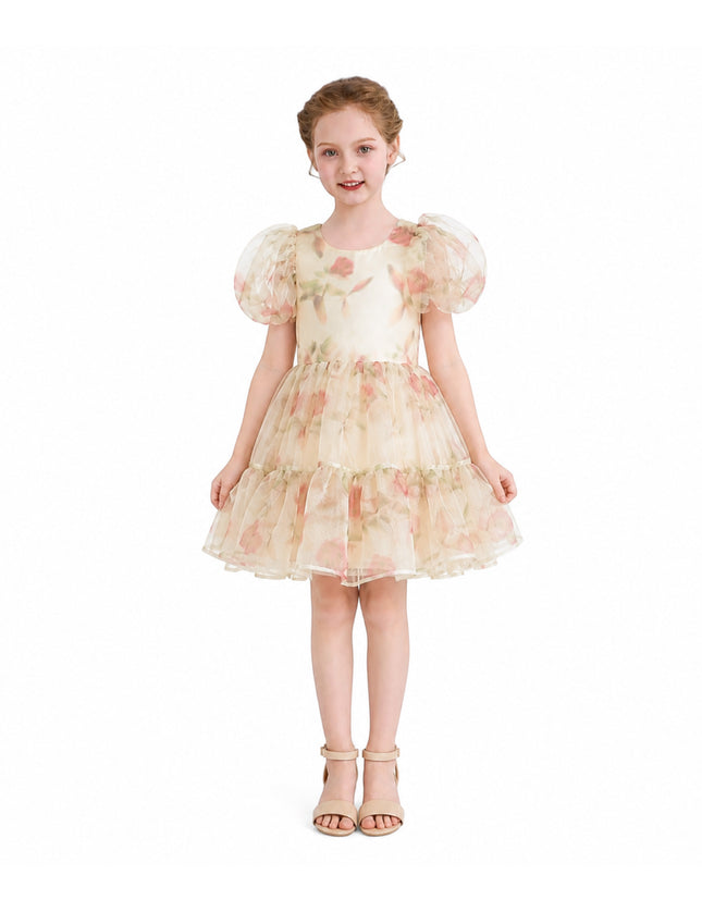 kids atelier tulleen Cream Elanora Floral Organza Dress