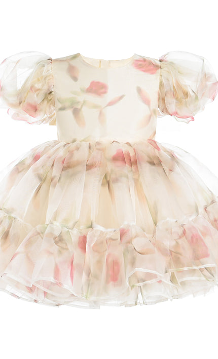 kids atelier tulleen Cream Elanora Floral Organza Dress