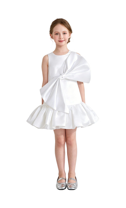 kids atelier tulleen White Dahlielle Satin Bow Dress