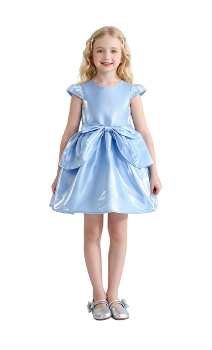 kids atelier tulleen Blue Juliora Puff Sleeve Satin Dress