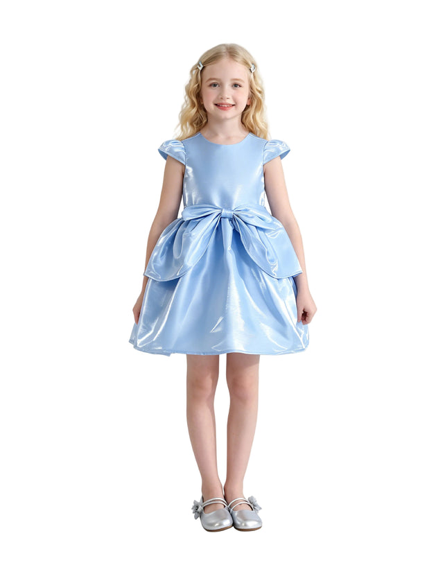 kids atelier tulleen Blue Juliora Puff Sleeve Satin Dress