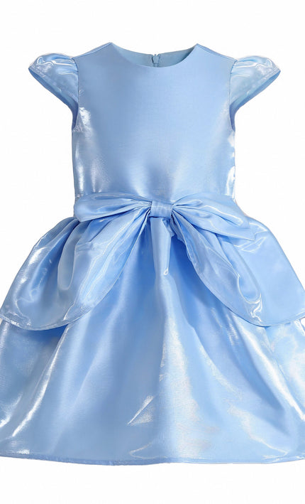 kids atelier tulleen Blue Juliora Puff Sleeve Satin Dress